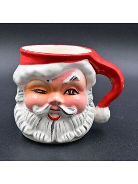 Napco Winking Santa Claus Holiday Sculpted Mug Christmas Retro Vintage 1950s